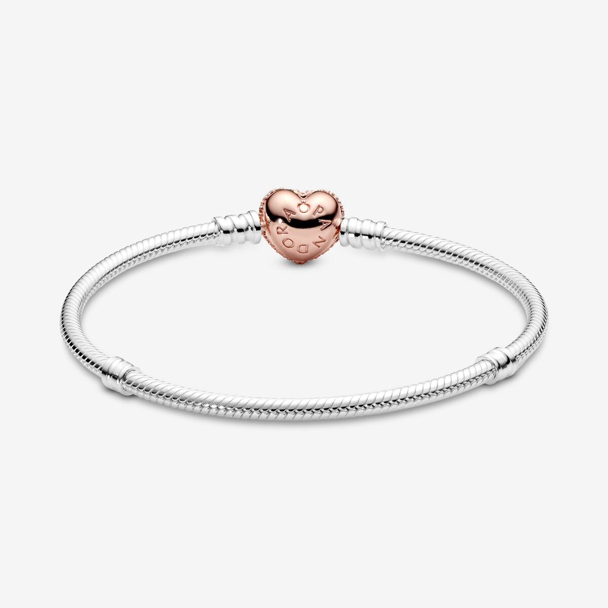 Pandora moments Pavé rose gold heart clasp snake chain bracelet