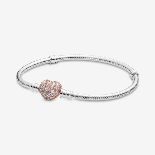 Pandora moments Pavé rose gold heart clasp snake chain bracelet