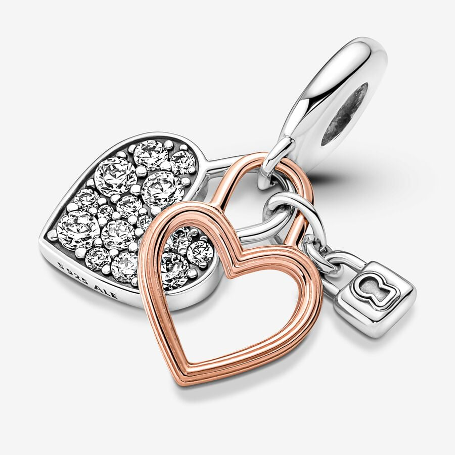 Pandora heart padlock double dangle charm