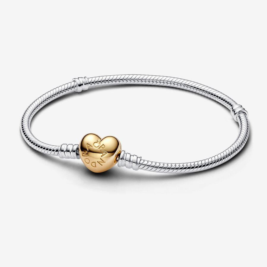 Pandora Moments Two-toned Heart Clasp snake chain bracelet