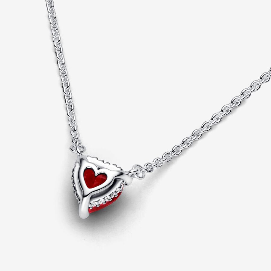 Pandora Sparkling Heart Halo Pendant Collier Necklace & Red heart stud earrings