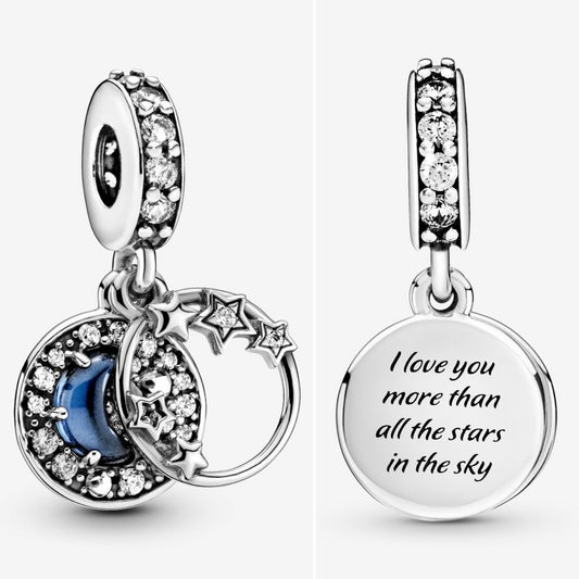 Blue Night sky, crescent moon & stars dangle charm