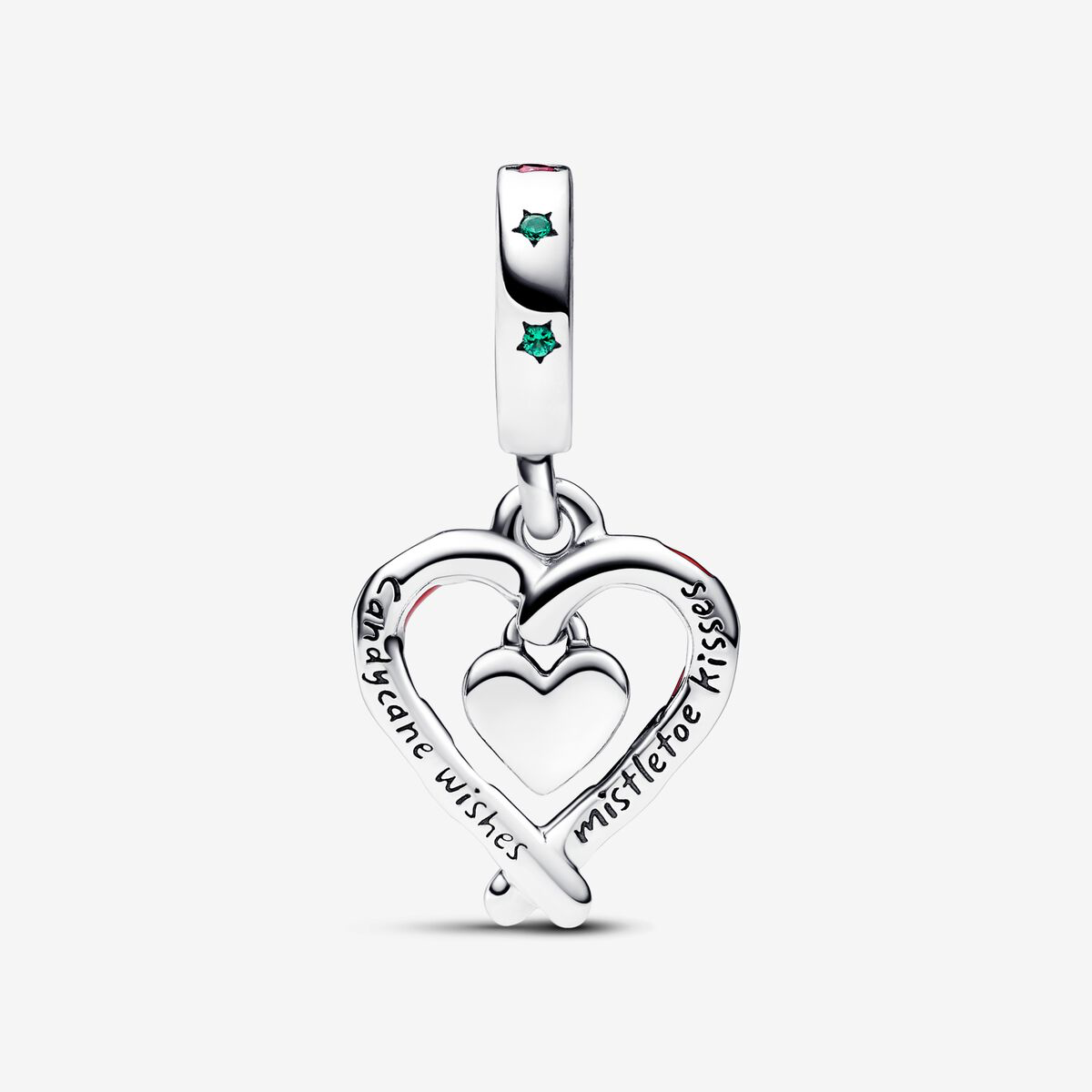 Double candy cane heart dangle charm