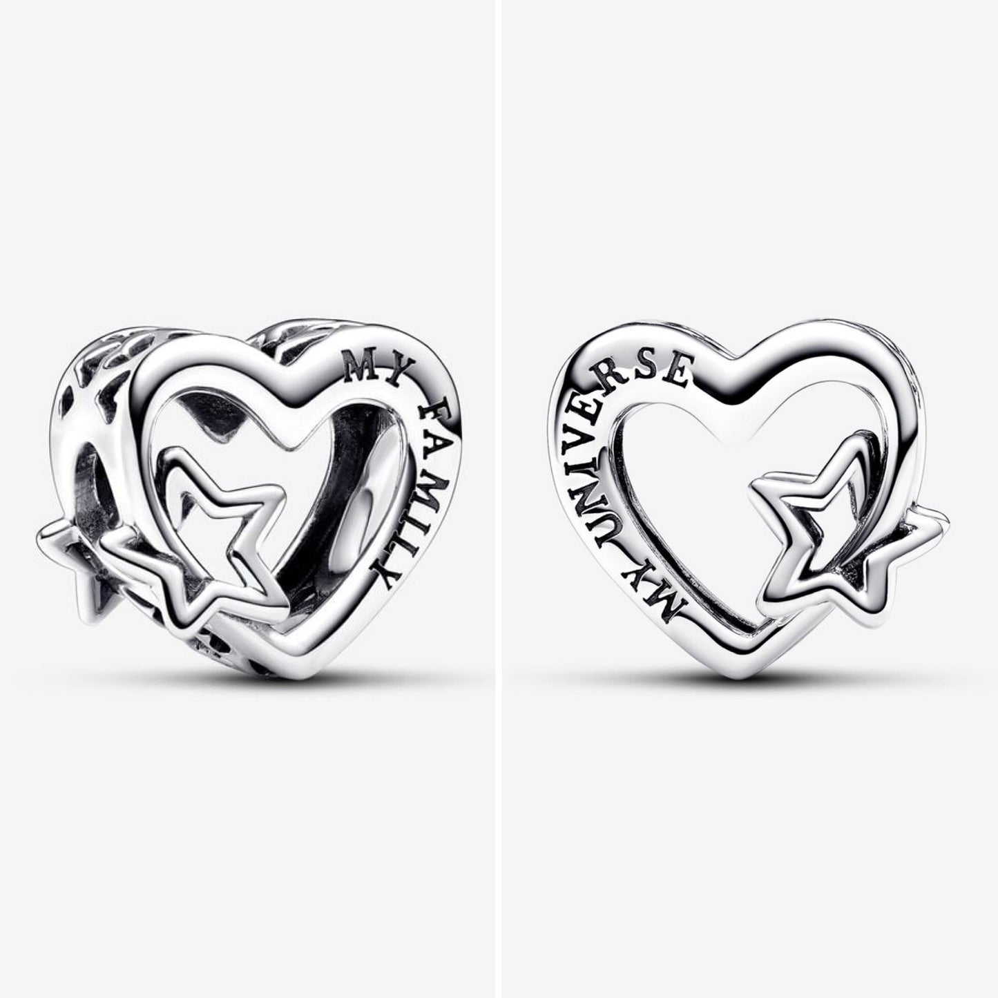 Openwork family heart & star charm