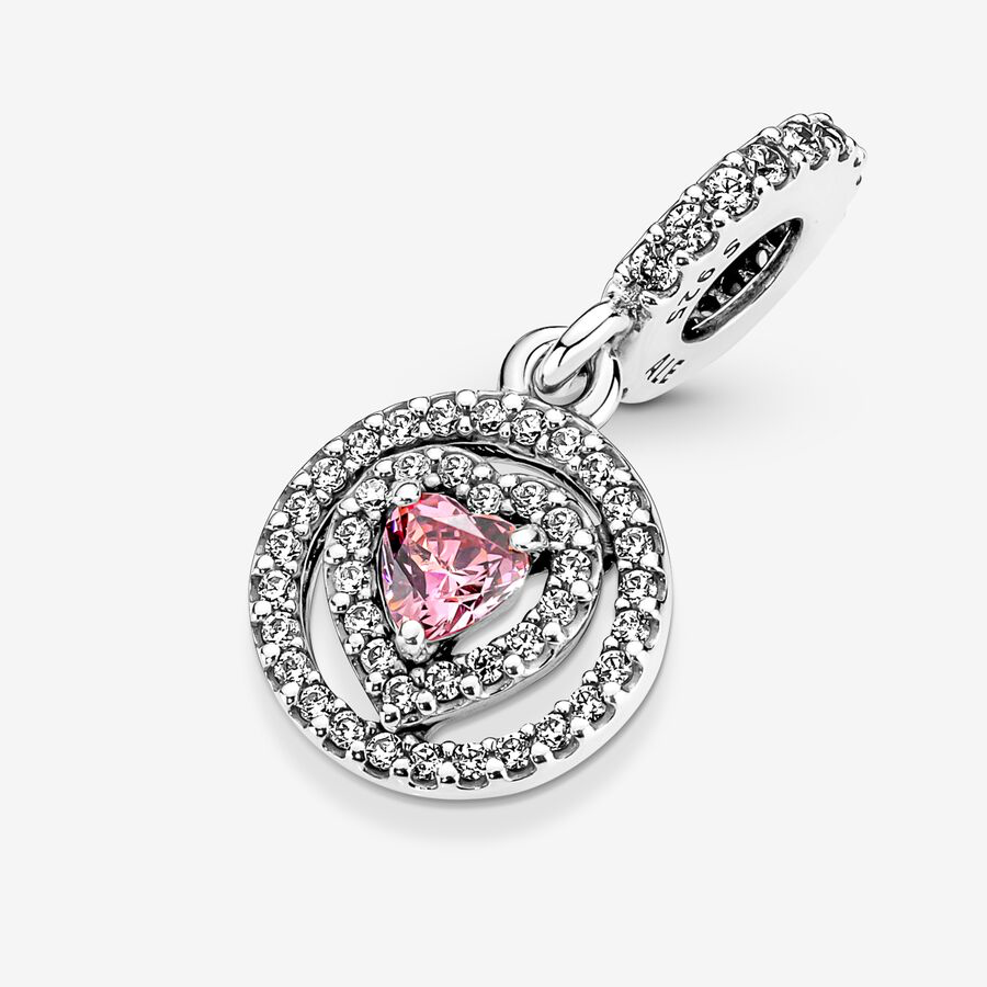 Sparkling double halo heart dangle charm