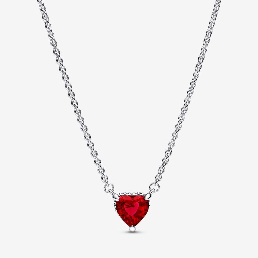 Pandora Sparkling Heart Halo Pendant Collier Necklace & Red heart stud earrings