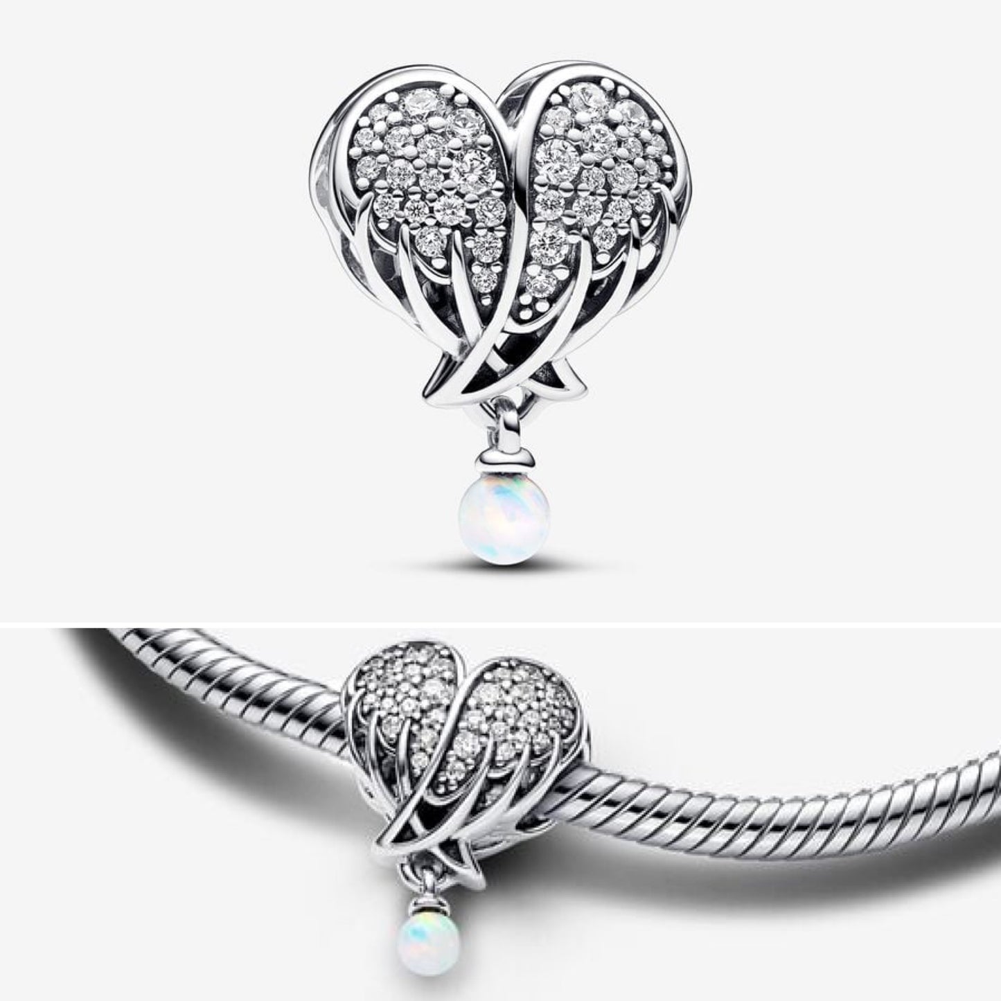 Sparkling angel wings & heart charm