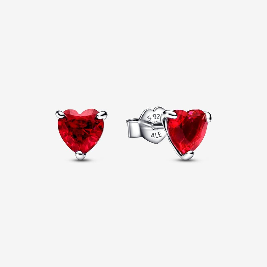 Pandora Sparkling Heart Halo Pendant Collier Necklace & Red heart stud earrings