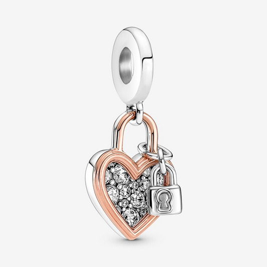 Pandora heart padlock double dangle charm