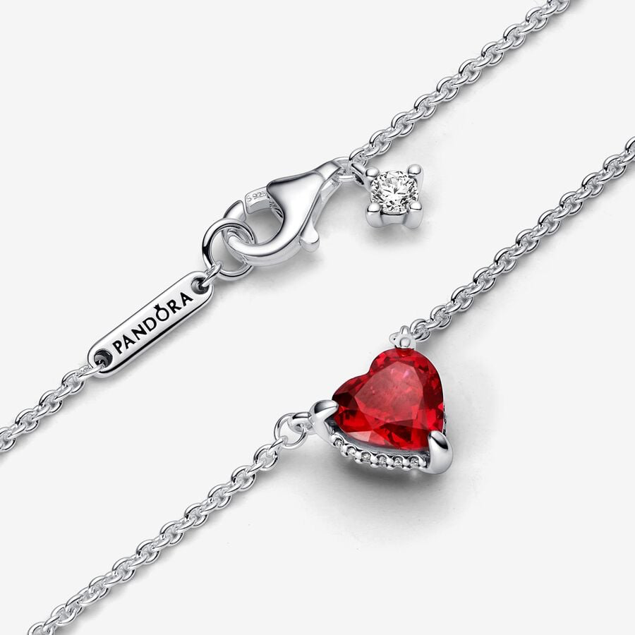 Pandora Sparkling Heart Halo Pendant Collier Necklace & Red heart stud earrings