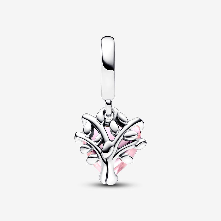 Pink family tree and heart dangle charm