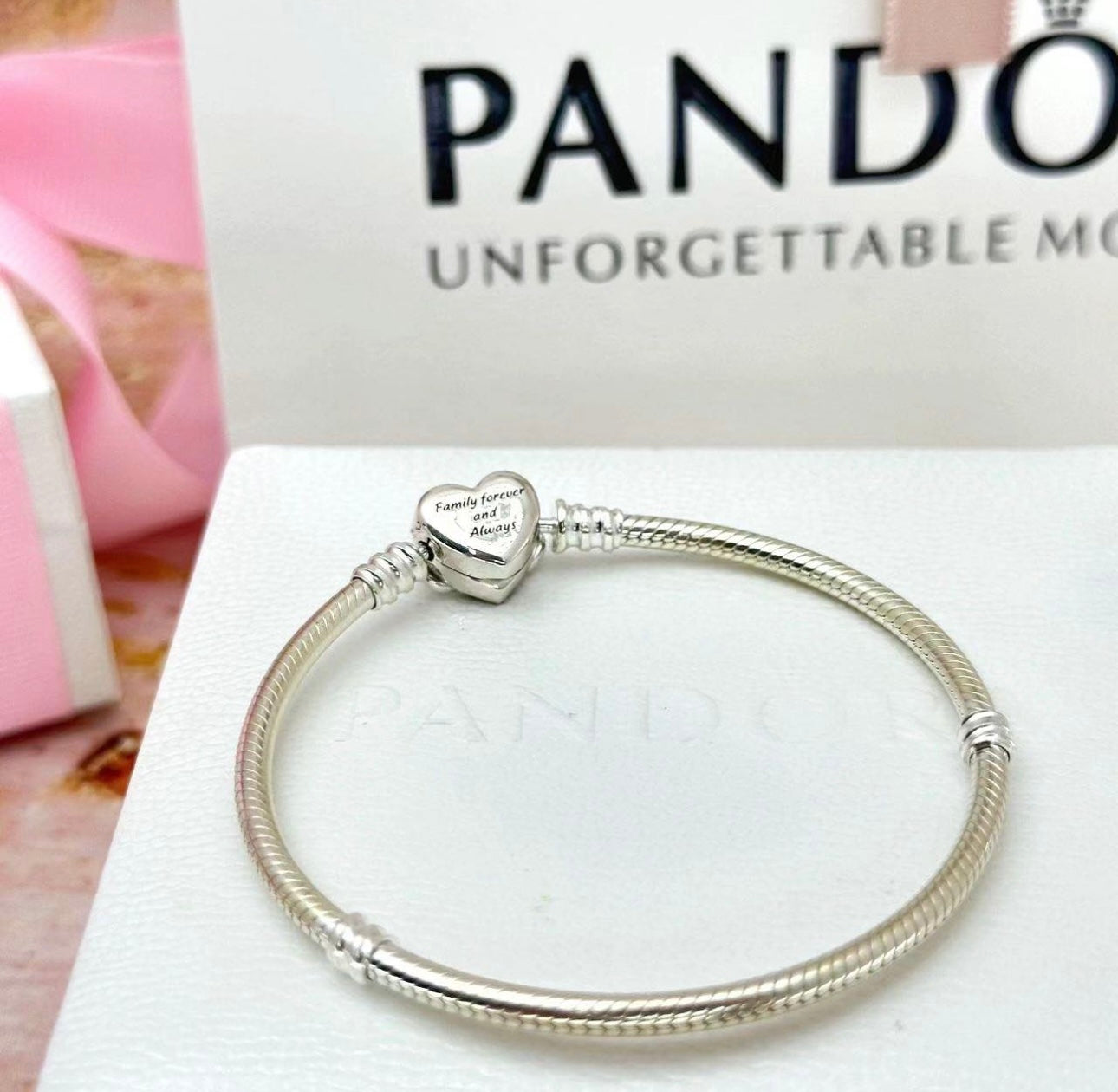 Pandora Moments Sparkling Infinity Heart Clasp Snake Chain Bracelet