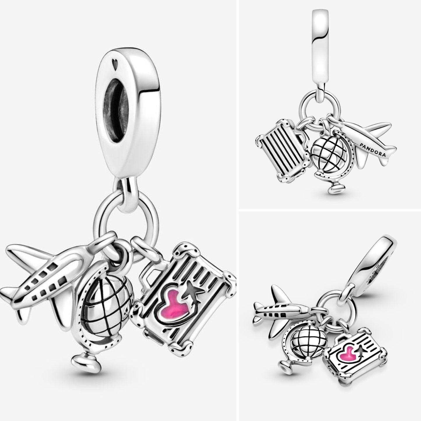 Airplane, Globe and Suitcase dangle charm