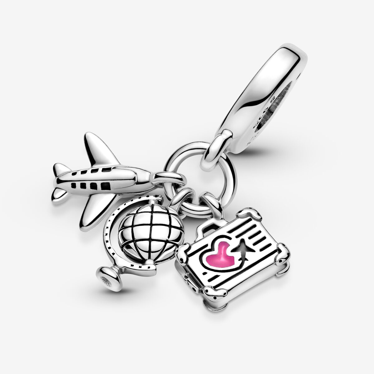 Airplane, Globe and Suitcase dangle charm