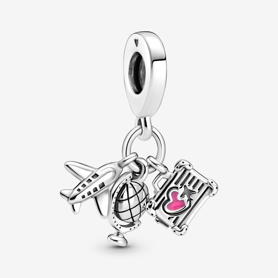 Airplane, Globe and Suitcase dangle charm