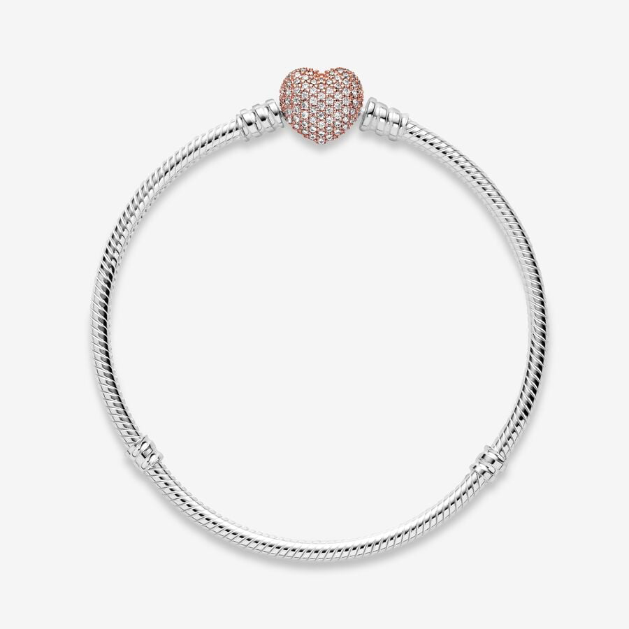 Pandora moments Pavé rose gold heart clasp snake chain bracelet