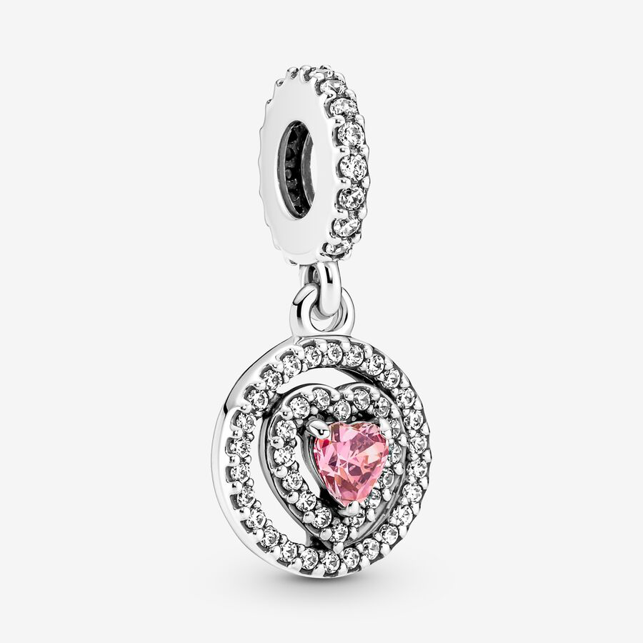 Sparkling double halo heart dangle charm