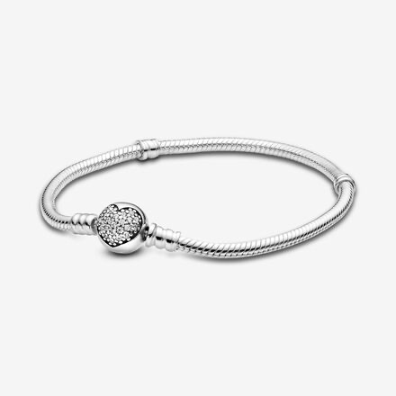 Pandora Moments Sparkling Heart Clasp motif Snake Chain Bracelet