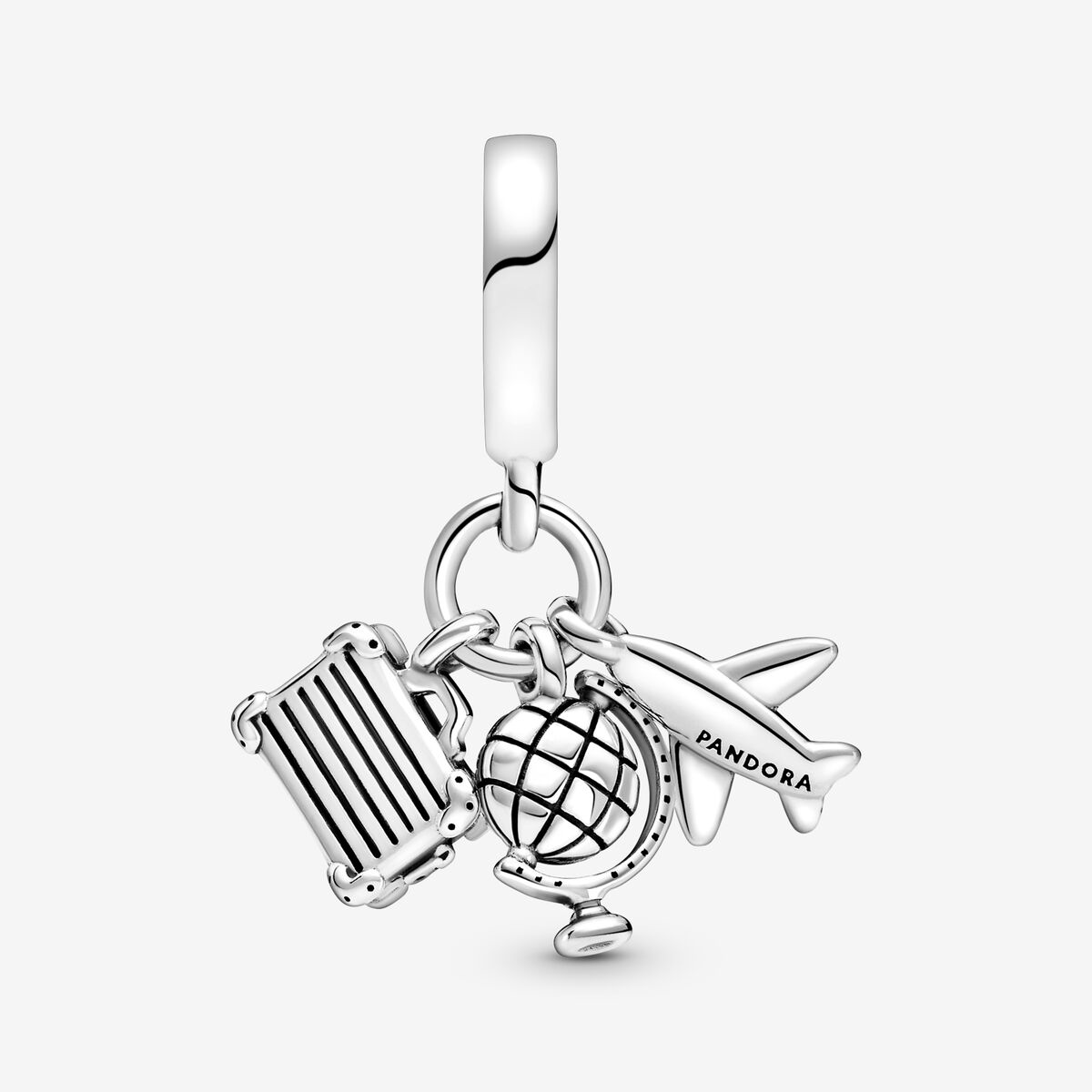 Airplane, Globe and Suitcase dangle charm