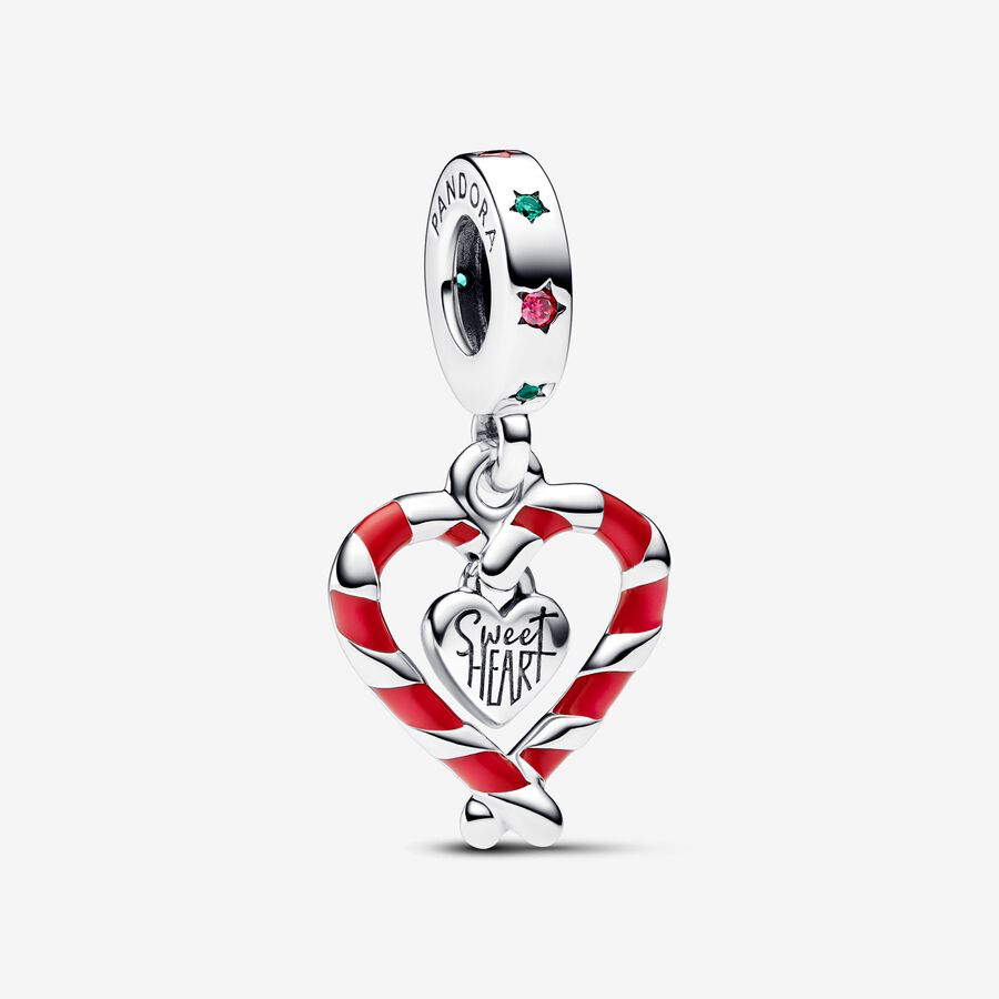 Double candy cane heart dangle charm