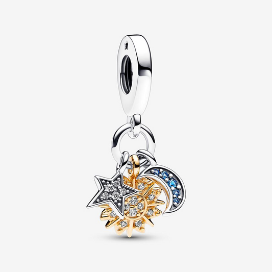 Two toned celestial triple dangle charm