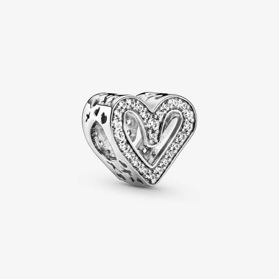 Sparkling Freehand Heart Charm Rose gold plated