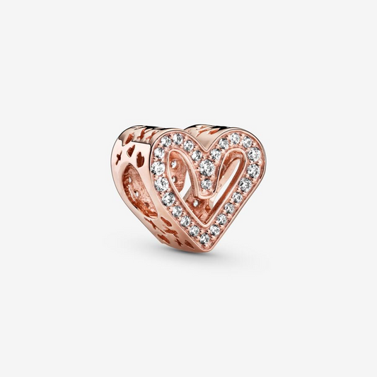 Sparkling Freehand Heart Charm Rose gold plated