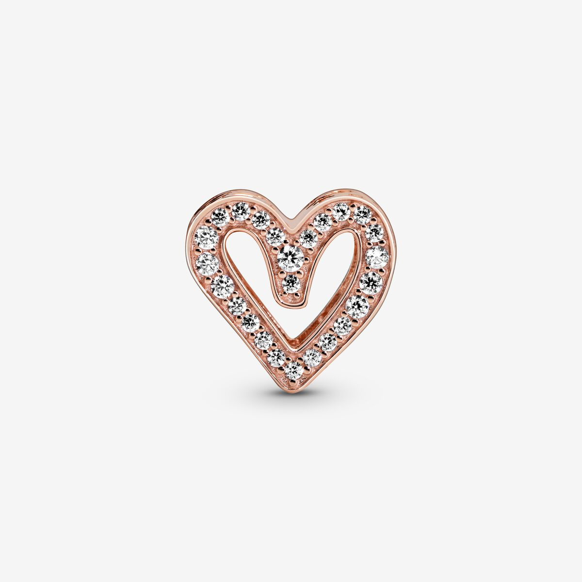 Sparkling Freehand Heart Charm Rose gold plated