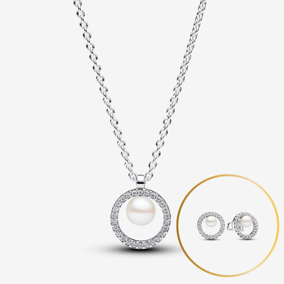 Pandora Treated Freshwater cultured pearl & pavé jewelry set