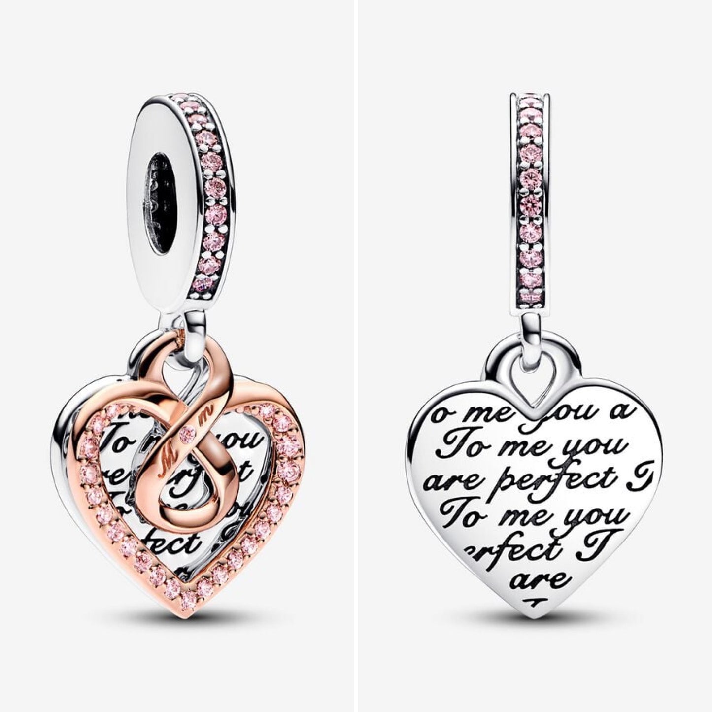 Pandora two-toned infinity heart double dangle charm