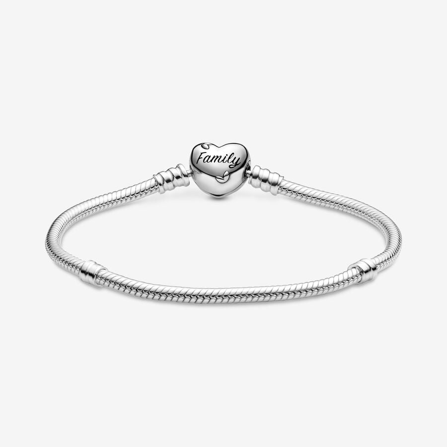 Pandora Moments Family Tree Heart Clasp Snake Chain Bracelet