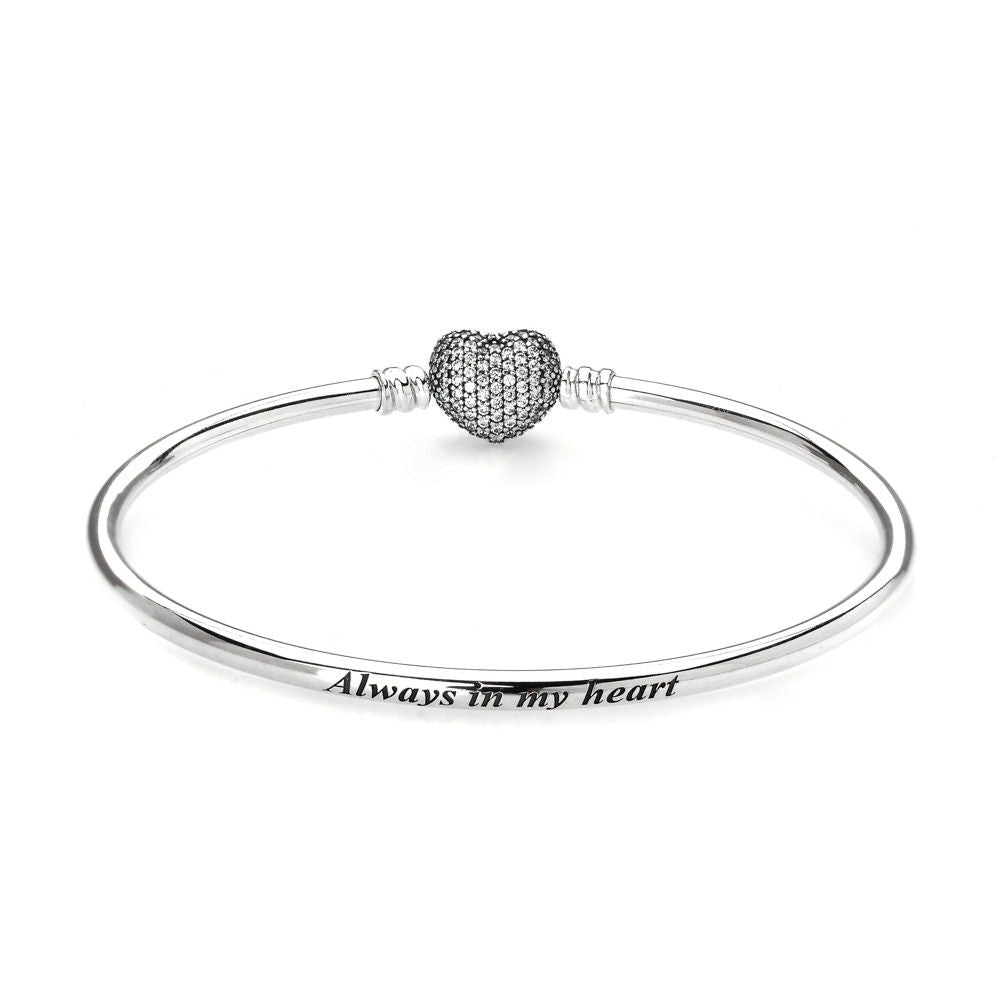 Pandora sparkling heart clasp engraved bangle