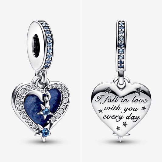 Celestial shooting star heart double dangle charm