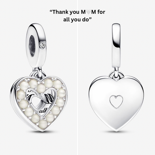 Pearlescent white heart double dangle charm