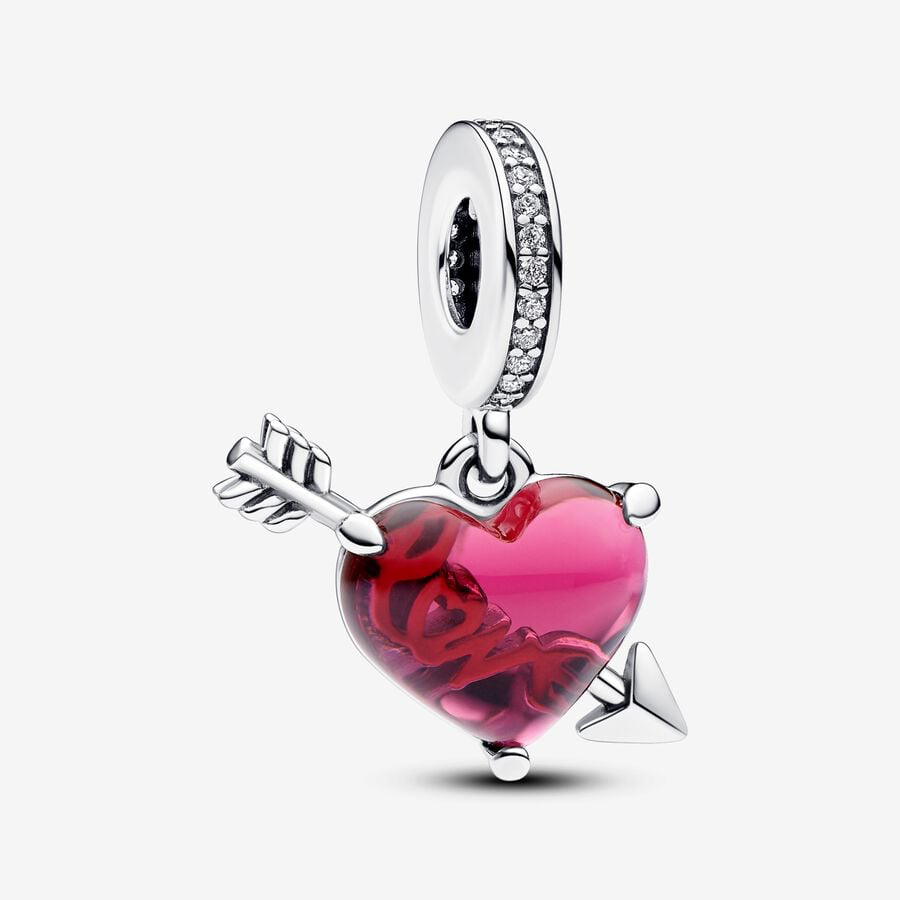 Pandora Red heart & arrow Murano glass dangle charm