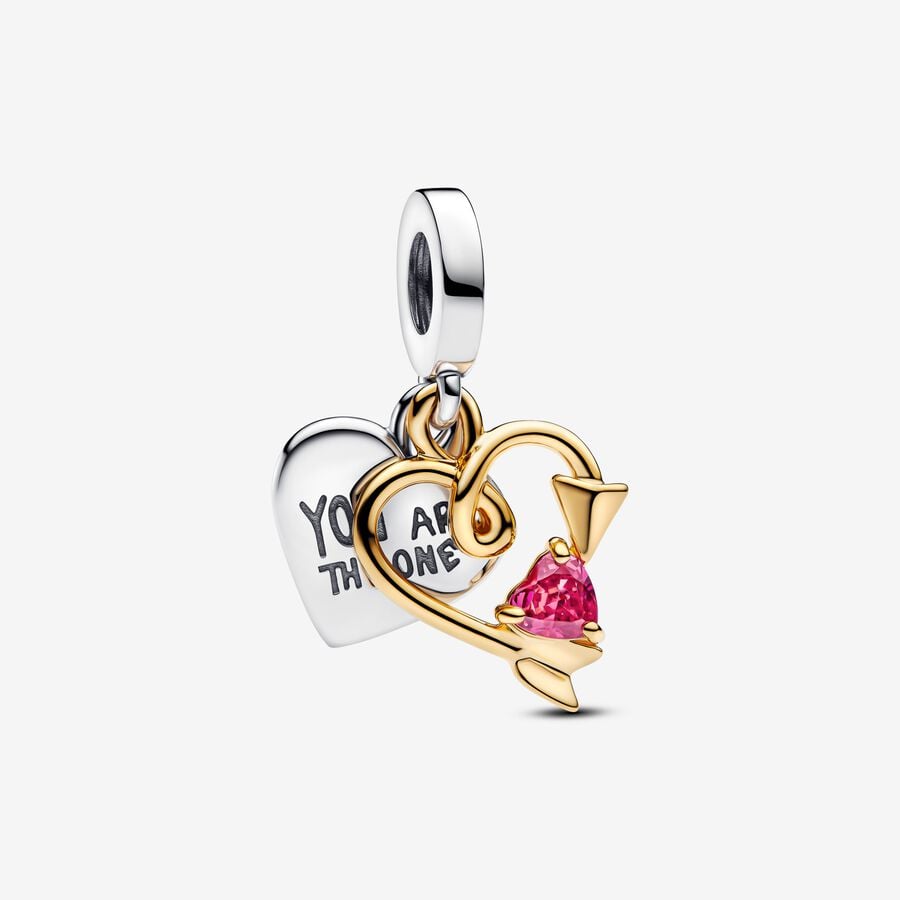 Pandora Engravable heart & arrow double dangle charm