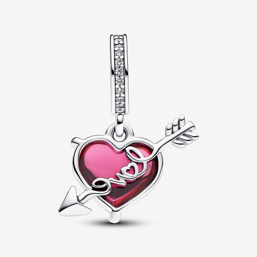 Pandora Red heart & arrow Murano glass dangle charm