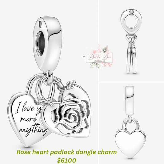 Rose heart padlock dangle charm