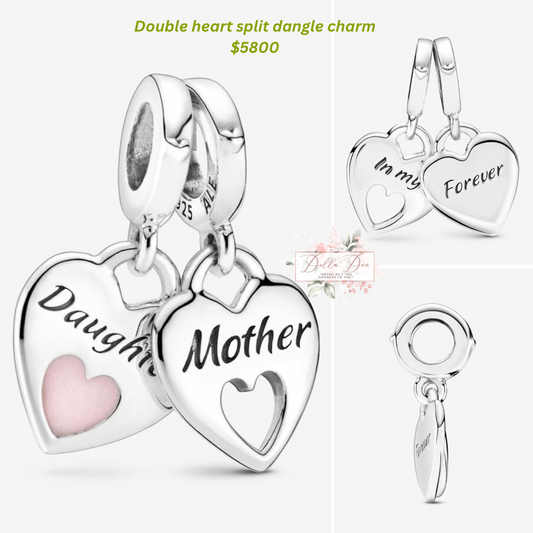 Double heart split dangle charm